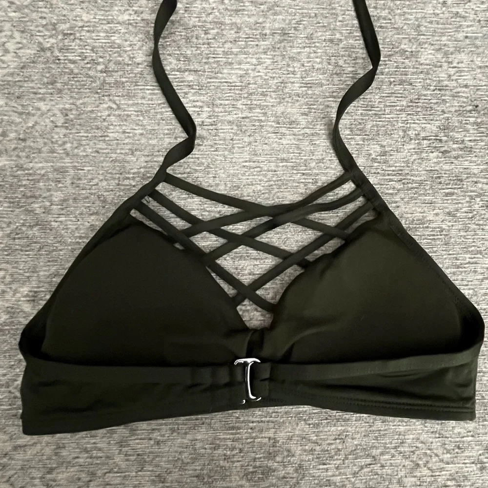 Mossimo Bikini Top Halter Criss Cross Front Straps size S Dark Green
